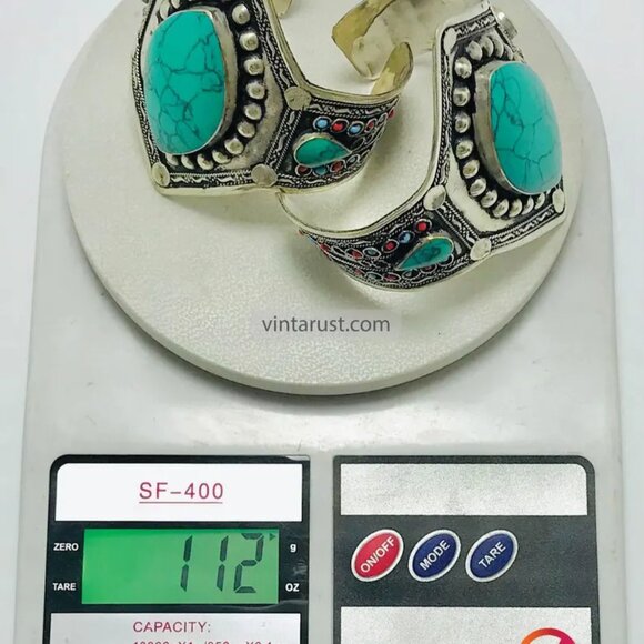 Single Boho Turquoise Kuchi Bracelet: Ethnic Afghan Tribal Cuff Jewelry - Picture 5 of 7